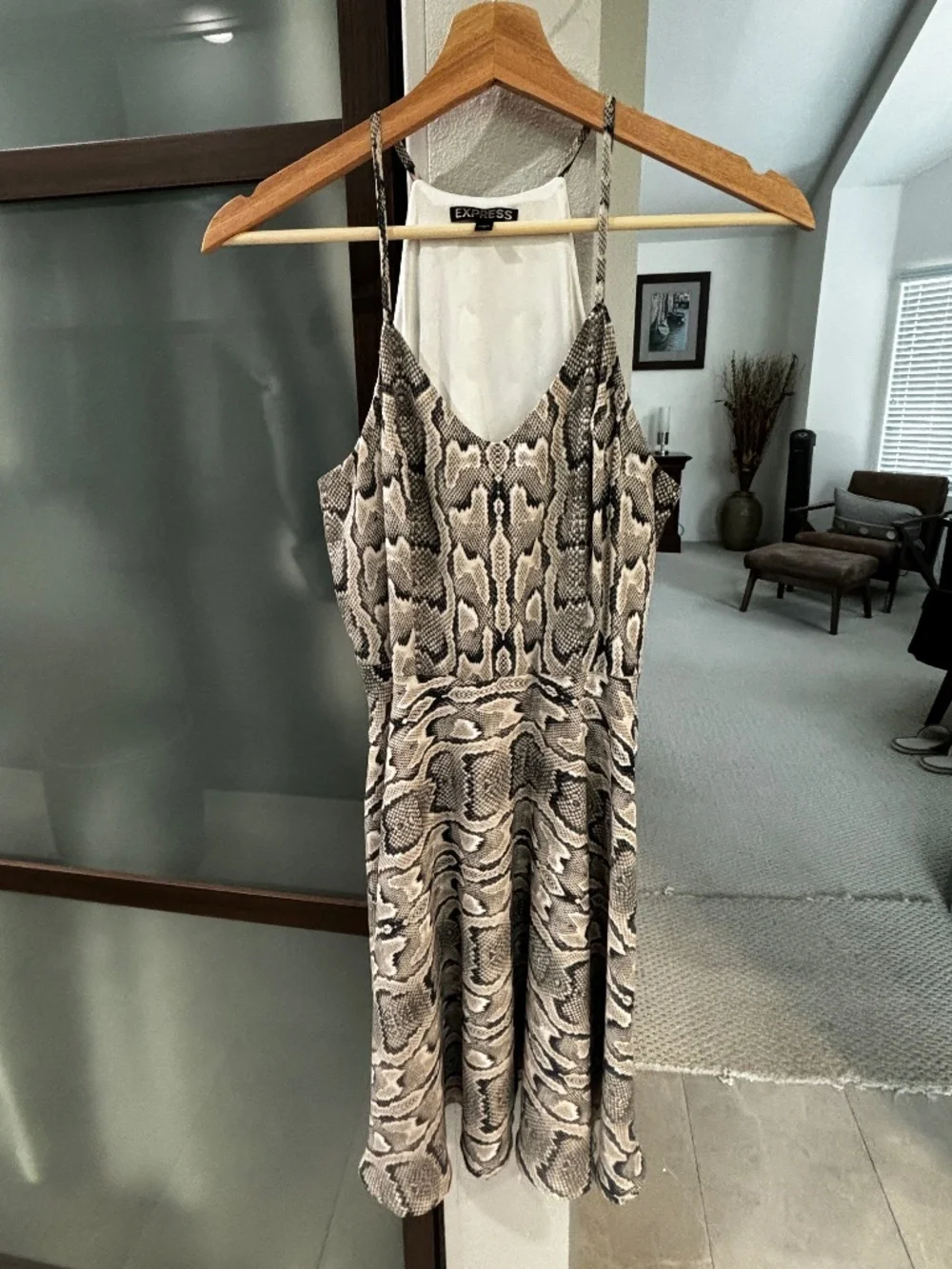 Express Snake Print Halter Fit & Flare Dress - Size 4 - Picture 5 of 11